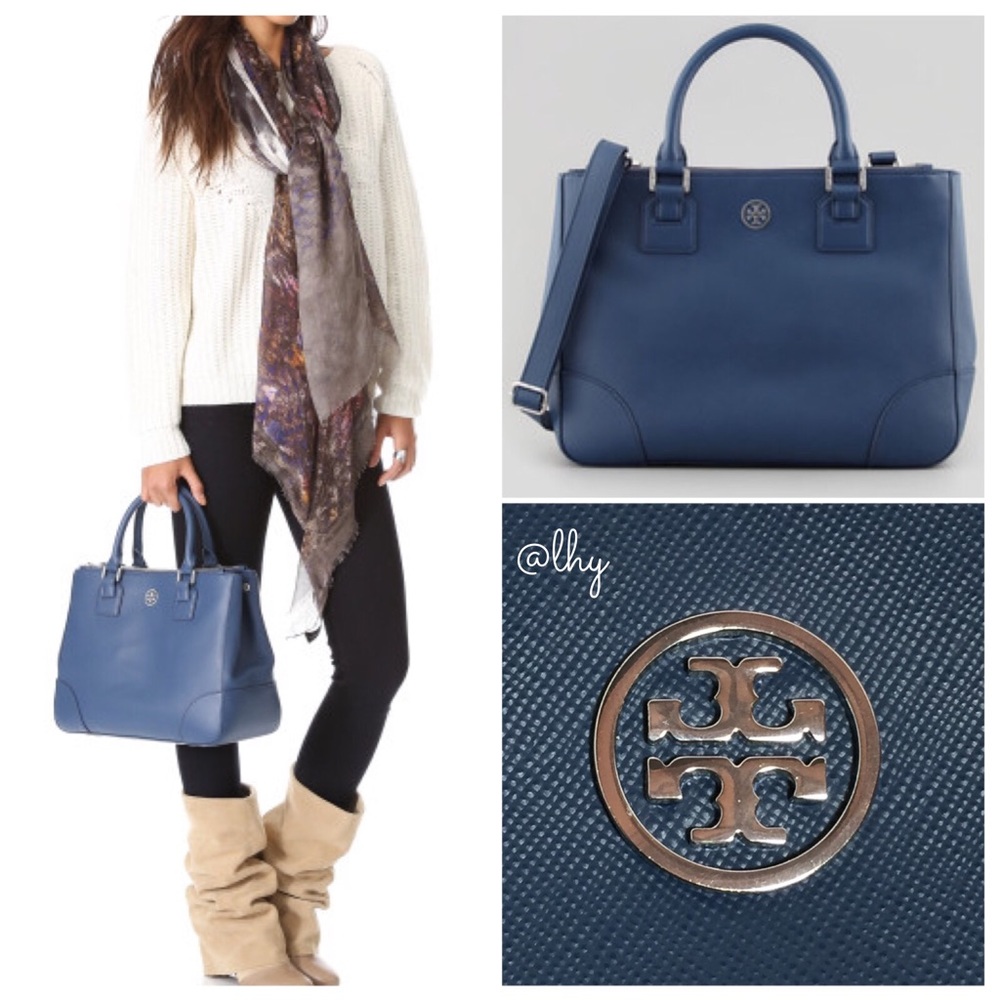 TORY BURCH ROBINSON DOUBLE ZIP TOTE 
BLUE